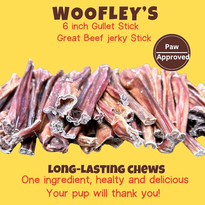 Woofley's - Esophagus Stick (50 Count)- Gullet Sticks for Dogs - Safe Jerky Dog Chews -Easily Digestible Dog Jerky Bully Sticks