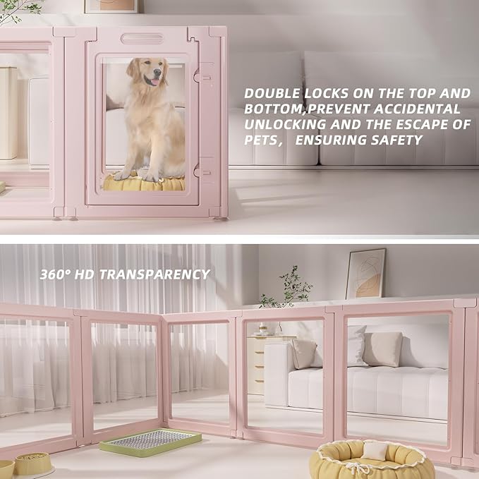 DIY Clear Acrylic Dog Playpen House,Quick Easy Assembly and Disassembly,Strong Floor Suction,Indoor and Outdoor Use,Easy Cleansing Puppy Fence (Skin Pink, 30.3" H, 12PCS)