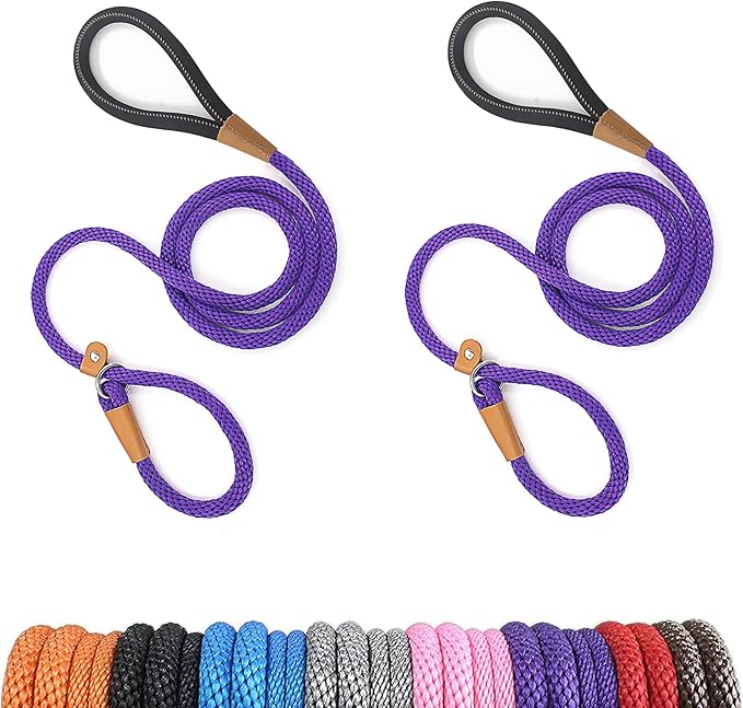 lynxking 6 FT Dog Leash Slip Lead 2 Pack Strong Heavy Duty Braided Dog Training Leash No Pull Training Lead Leashes for Medium Large and Small Dogs