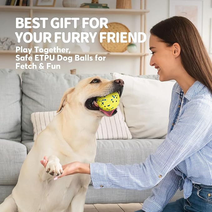 Dog Balls Tennis Ball for Aggressive Chewers, Dog Bouncy Balls Chew Toys Water Toy Fetch Ball for Large Medium Small Puppies, 3 Pack 3.15''