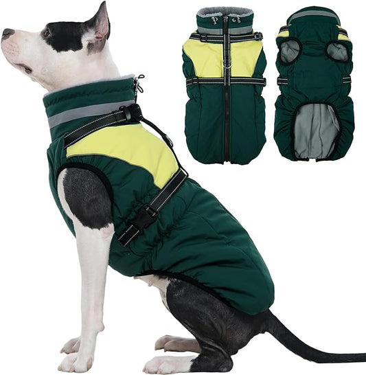 Kuoser Dog Coat, 2 in 1 Dog Jacket with Harness Built in, Winter Waterproof Puppy Puffer Jacket Snowsuit for Small Medium Large Dogs, Cold Weather Reflective Pet Fleece Vest with Zipper