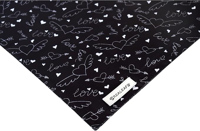 Realeaf Wedding Dog Bandanas 2 Pack, Reversible Love Pet Scarf for Boy and Girl, Premium Durable Fabric, Black and White Bandana for Small Medium Large and Extra Large Dogs (Small)