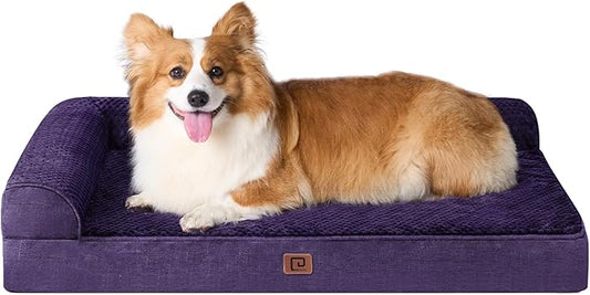 EHEYCIGA Memory Foam Dog Bed Large Sized Dogs, Pet Bed for Large Dog for Crate with Waterproof Liner, Pet Couch Bed Orthopedic with Washable Removable Cover, 35x23x6 Inches, Purple