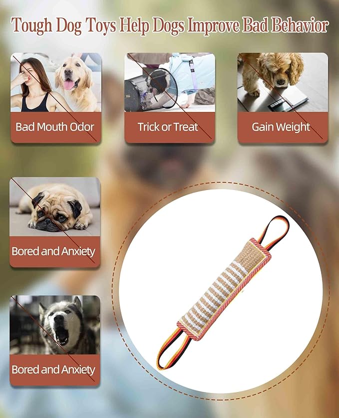 Clysoru Dog Tug Toy Dog Tough Jute Bite Pillow Lasting Training Equipment Two Flag Handles Puppy to Large Dogs Interactive Toy war Toys for Aggressive chewers