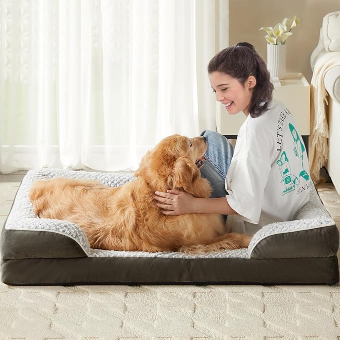 Orthopedic Dog Bed for Large Dogs, Egg Crate Foam Bed for Large Dogs, Equipped with Removable Waterproof Pillow Cover and Anti-Slip Bottom, Pet Bed