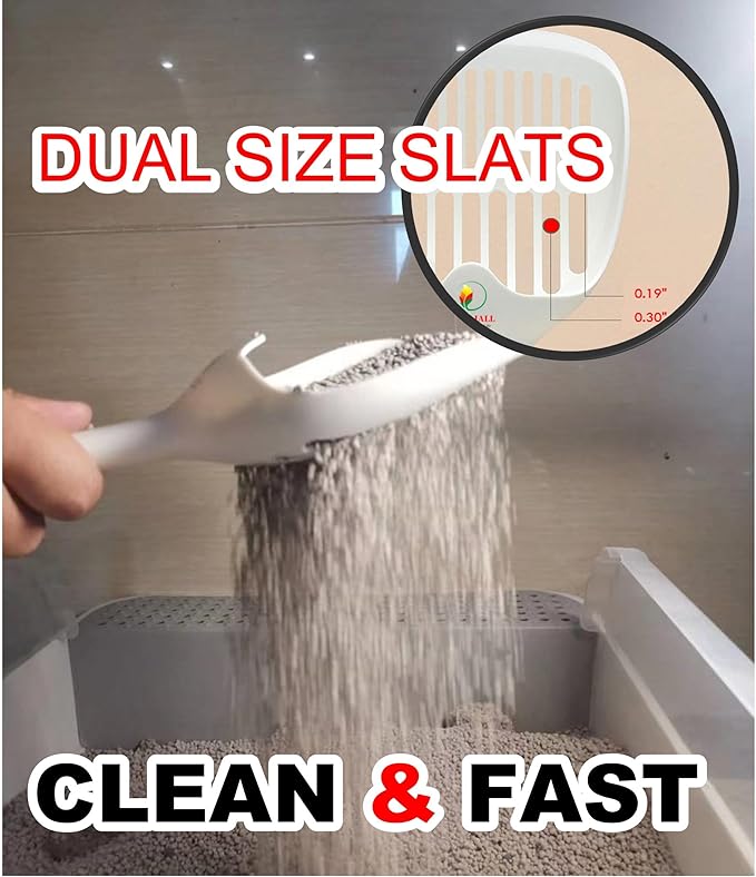 Cat Kitty Litter Box Poop Pooper Scoop Scooper for Cat Litter Box with Holder Large Light Fast Comfortable Sturdy Durable 1+2+1pcs White