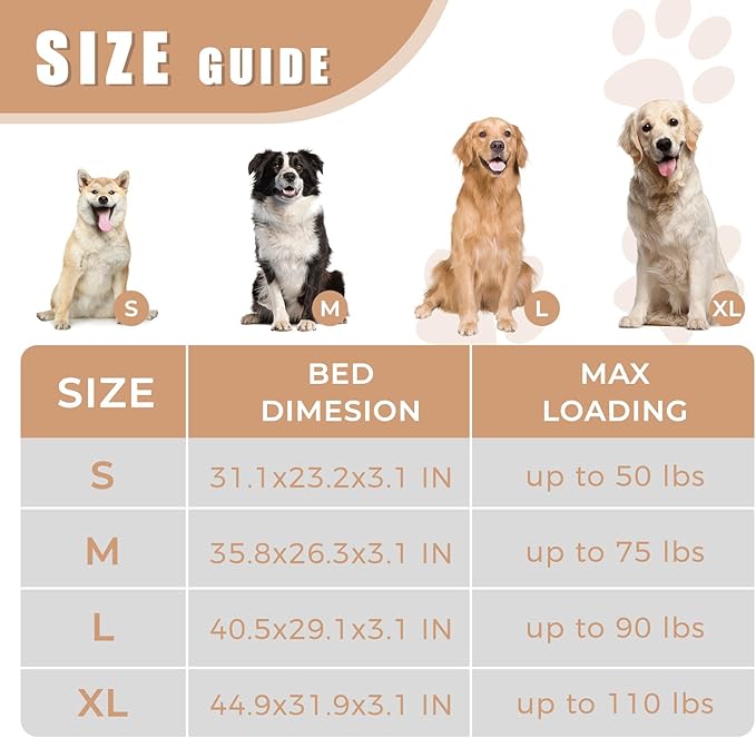 Orthopedic Outdoor Waterproof Dog Beds for Medium Dogs, Washable Crate Bed with Egg Crate Foam Pet Bed Mat and Removable Oxford Fabric Cooling Cover Bed,36"x 26",Beige