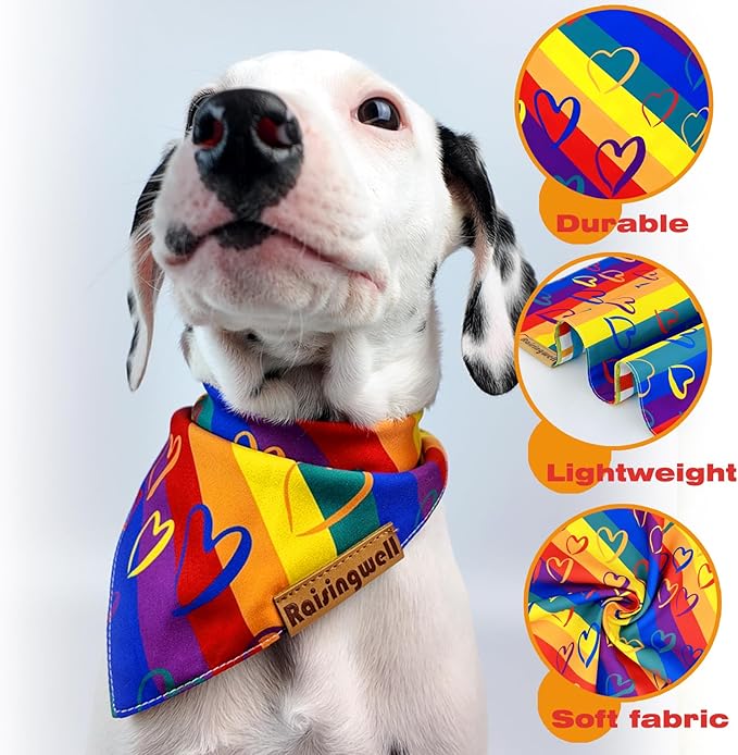Pride Dog Bandanas 2 Pack, 4 Pattern Reversible LGBTQ+ Rainbow for Boy and Girl, Premium Durable Fabric, Summer Triangle Scarf for Medium to Extra Large Breed Dogs (X-Large)