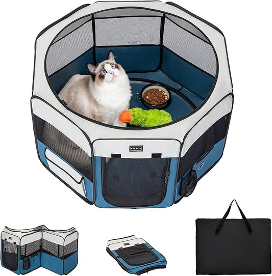 PETSFIT 29" Puppy Playpen with Removable Waterproof Mat & Zippered Roof | RV, Camping, Travel Dog Pen | Indoor/Outdoor Whelping & Cat Observation Space(29.5"x29.5"x16.5"H)