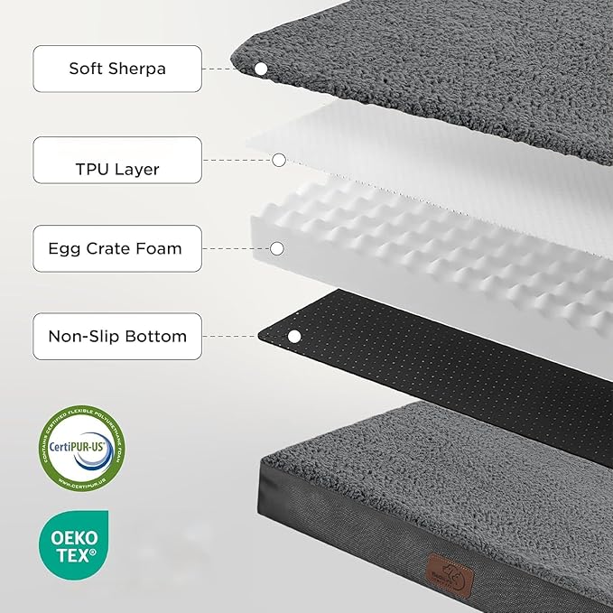 Bedsure XL Dog Beds Large Sized Dog -Orthopedic Flat Extra Large Pet Beds with Removable Washable Cover, Egg Crate Foam Mat, Suitable for Pet Up to 100 lbs