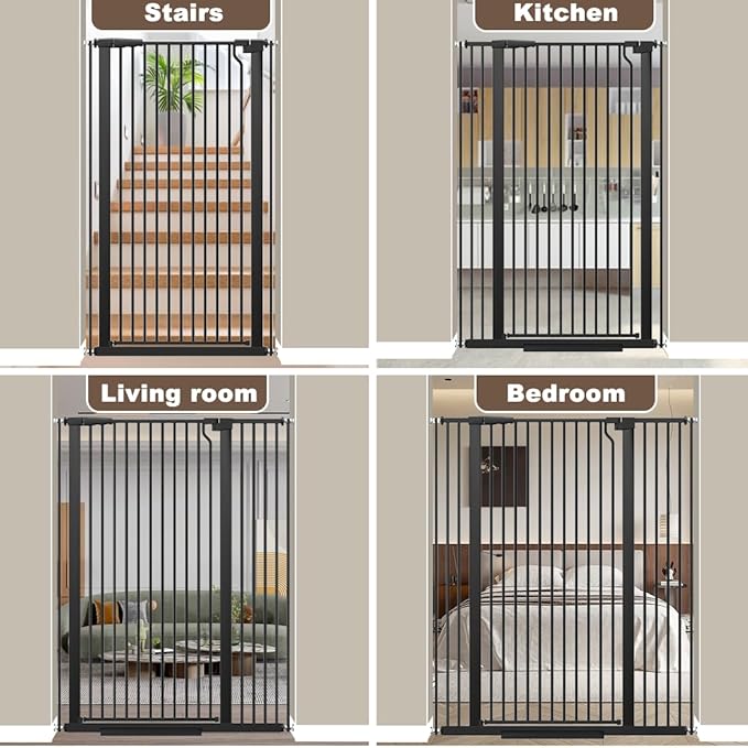 Fairy Baby 51.18" Extra Tall Cat Gate for Doorway, 29.5"-40.5" Extra Wide Pet Gate Dog Barrier Indoor for Cats Dogs, Kid Puppy Dog Gate No Jumping Over & No Climb, Metal Child Safety Proof Gate, Black