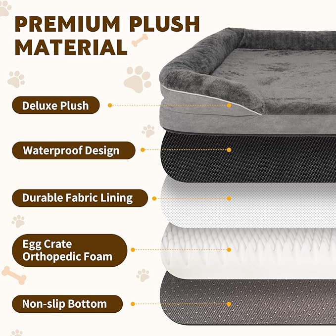 Dog Bed Medium to Large Dogs - Waterproof Couch with Removable Washable Cover and Egg Crate Foam Comfort Cage Beds Zipper Non-Slip Bottom Pad Bite-Proof