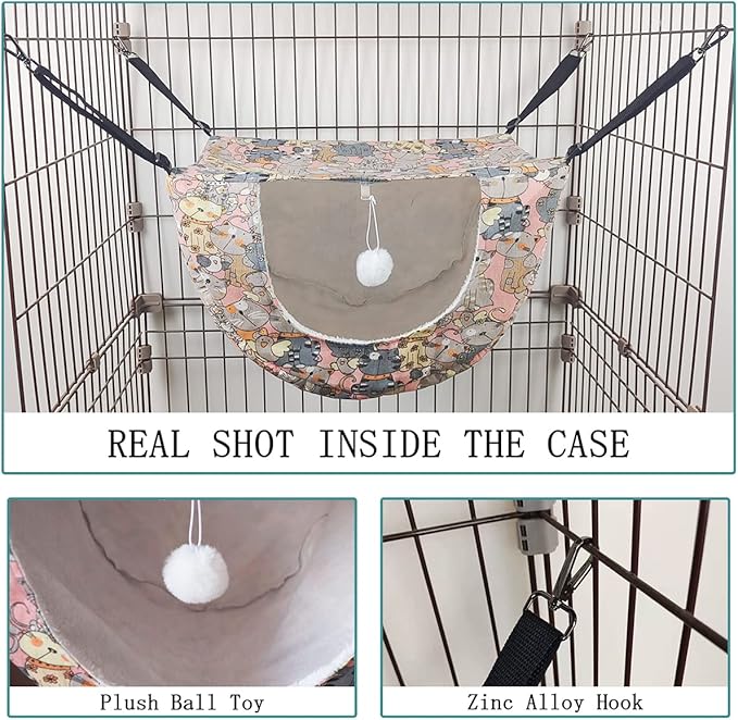 JSPYFITS Cat Cage Hammock,Double Layer Hanging Adjustable Soft Pet Bed Suitable for Kitten Ferret Puppy Rabbit or Small Pet,Hanging Bed for Pets,2 Level Indoor Bed for Any Season Pink Cat