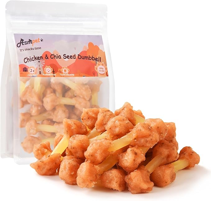 ASMPET Dog Treats Chews, Chicken Wrapped Cod Dumbbell, Rawhide Free & Grain Free Chewy Training Snacks