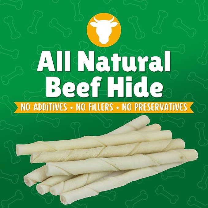 Natural Rawhide Twist Sticks Dog Treats – 200ct. Premium Rawhide Chew Sticks – Long Lasting Chews for Small Dogs and Puppy Treats Made with Natural Beef Hide