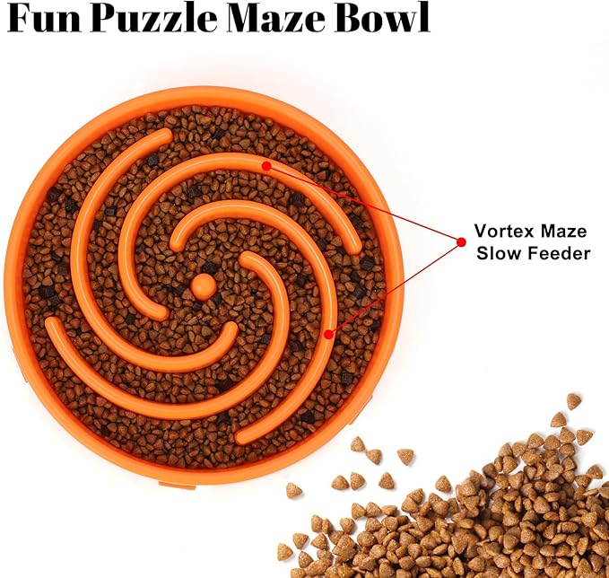 Slow Feeder Large Dog Bowl - Non Slip Maze Puzzle Bowl for Medium Dogs, Prevents Bloat & Choking, Orange