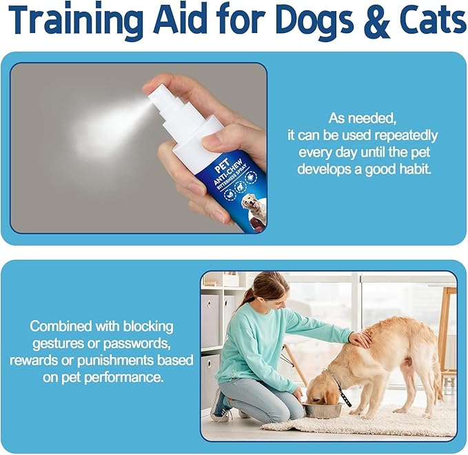 No Chew Spray for Dogs 120ML Bitter Apple Spray for Dogs Stop Chewing Licking of Furniture, Shoes, Bandages, Dog Training & Behavior Aids Spray, Indoor & Outdoor Use for Dog Deterrent Spray