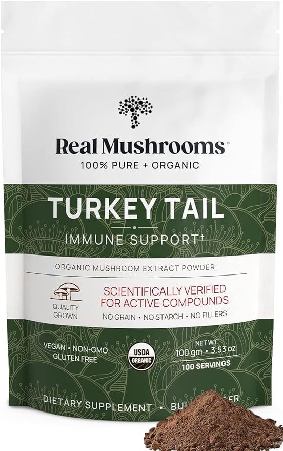 Real Mushrooms Turkey Tail Mushroom Powder – Organic Turkey Tail Extract from – for Wellness, Gut Harmony, & Energy Support – Vegan, Non-GMO, No Fillers – 100 Servings Functional Mushroom Supplement