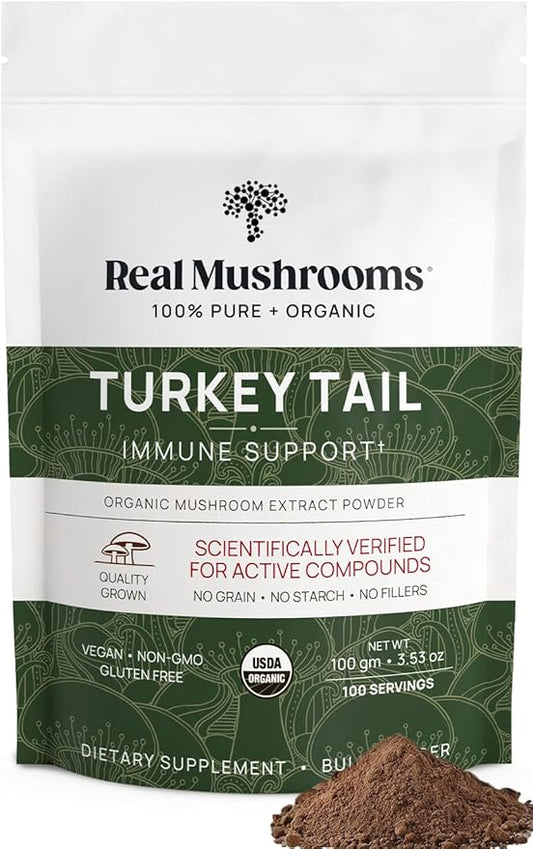Real Mushrooms Turkey Tail Mushroom Powder – Organic Turkey Tail Extract from – for Wellness, Gut Harmony, & Energy Support – Vegan, Non-GMO, No Fillers – 100 Servings Functional Mushroom Supplement