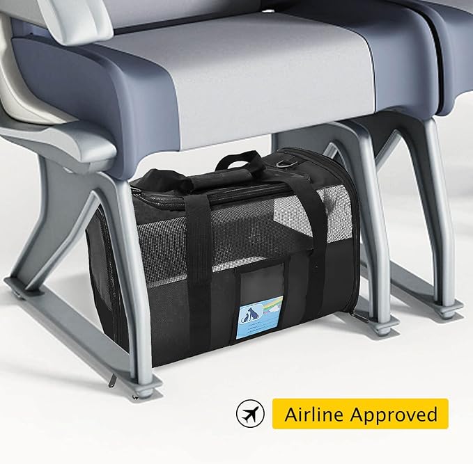 Refrze Pet Carrier Airline Approved, Cat Carriers for Medium Cats Small Cats, Soft Dog Carriers for Small Dogs, TSA Approved Pet Carrier for Cat Dog of 15 Lbs, Puppy Carrier,Black