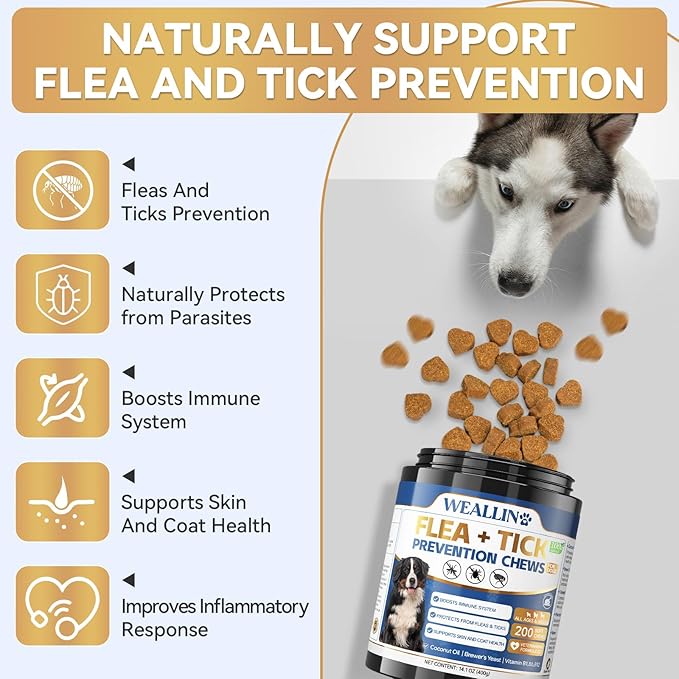 Flea and Tick Prevention Chews for Dog&Cats, Flea and Tick Prevention for Dogs, Flea and Tick Prevention for Cats, 200 Soft Chews, Chicken Flavor, Natural Flea and Tick Treatment