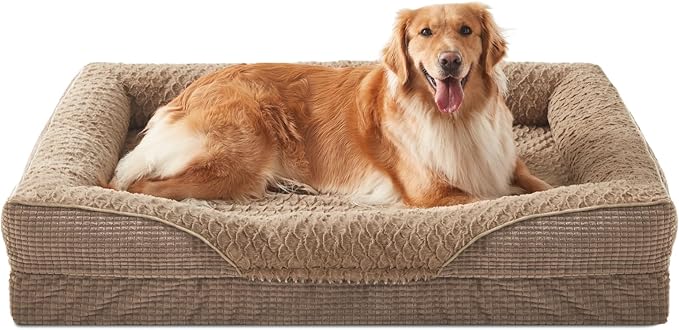 INVENHO Orthopedic Dog Beds Large Sized, XL Washable Egg-Crate Memory Foam Dog Couch Bed with Washable Removable Cover, Waterproof Lining and Nonskid Bottom
