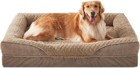 INVENHO Orthopedic Dog Beds Large Sized, XL Washable Egg-Crate Memory Foam Dog Couch Bed with Washable Removable Cover, Waterproof Lining and Nonskid Bottom