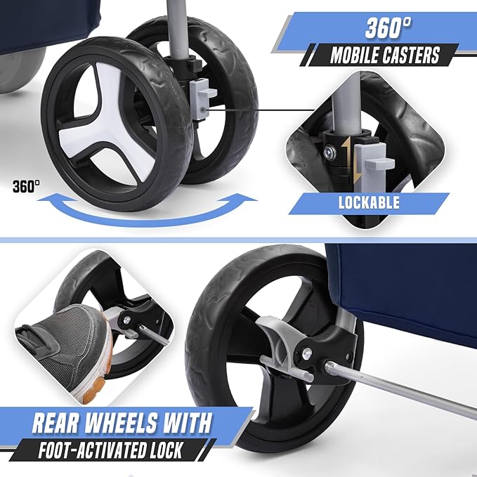 Cat & Dog Stroller, 3-Wheels Foldable Pet Stroller for Medium/Puppy Dogs & Cats, 30 Lbs, Breathable Mesh Navy with Storage Basket & Cup Holder