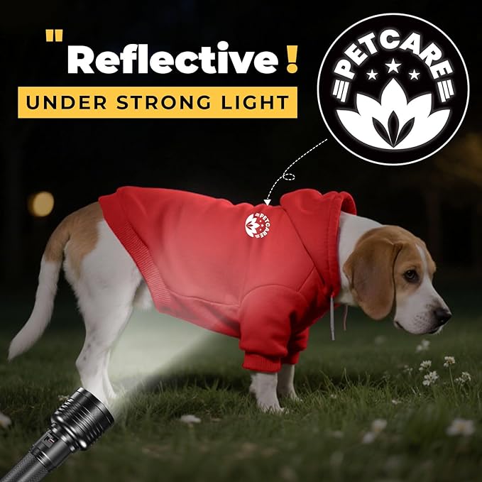 PETCARE Dog Hoodie Sweaters for Small Medium Dogs Cats Cute Soft Warm Fleece Puppy Sweaters Dog Clothes Hoodies Sweatshirt Reflective Fall Winter Chihuahua Yorkie French Bulldog Outfits, Red