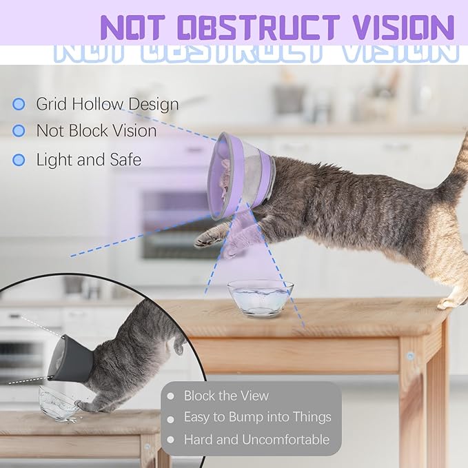 Breathable Air Mesh Cat Cone Collar Soft to Stop Licking, Adjustable, Foldable Lightweight Kitten Cones After Surgery Recovery for Cats & Kittens (Purple, M)