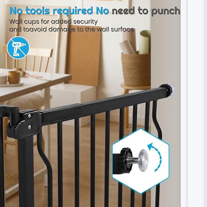 Extra Wide Baby Gate for Stairs Doorways with Door, 30" Tall 75.8-85" Wide Easy Install Dog Gate Indoor, Safety Metal Pressure Mounted Pet Gate with Walk-Thru Auto Close for The House, Black