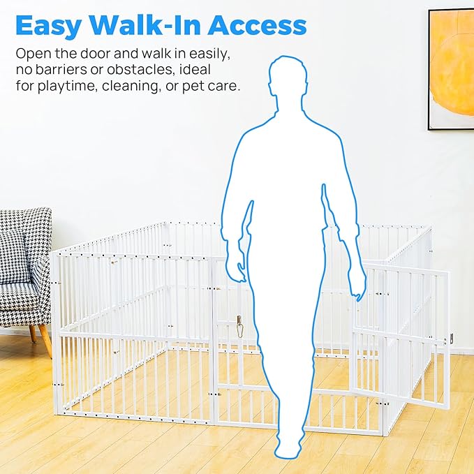 Dog Playpen - 32" Height Dog Pen, Heavy Duty Puppy Pen with Door, Safe & Sturdy, Easy Assemble for Indoor/Outdoor Pet Playpen (8 Panels with Door, White)