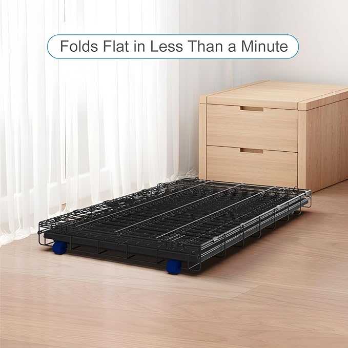 PetsTuff Great CRATES 36” Large Dog Crate - Heavy-Duty Dog Kennel with Divider Panel for Pets 40-60lbs - Durable Leaf-Proof Tray - Foldable, Carry Handle & Wheels for Easy Moving - Two-Door Dog Cage