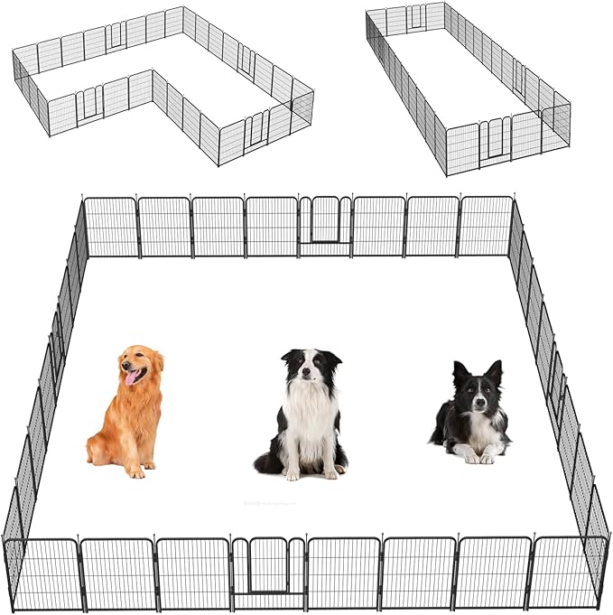 Dog Playpen,32/40/45 Inch Height in Heavy Duty, Folding Indoor Outdoor Anti-Rust Dog Exercise Fence, Portable Pet Playpen with Door for Large Medium Small Dogs and Pet (32 Panels, 40 Inch) Silver