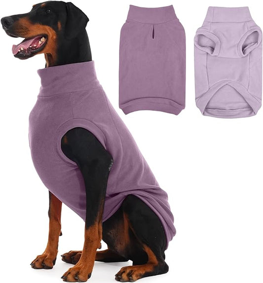 IECOii 2 Pack Fleece Dog Sweaters for Large Dogs - Stretchy & Warm Dogs Fleece Sweater for Labrador Boy Girl, Comfortable & Warm, Machine Washable, Fall & Winter (Size XXXL,Dark Purple & Light Purple)