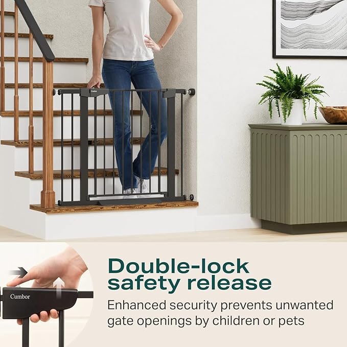 Cumbor 2 Pack 29.7-40.6" Baby Gate for Stairs, Mom's Choice Awards Winner-Auto Close Dog Gate for doorways, Pressure Mounted Pet Gates Indoor, Easy Walk Thru Wide Safety Child Gate for Dog, Black