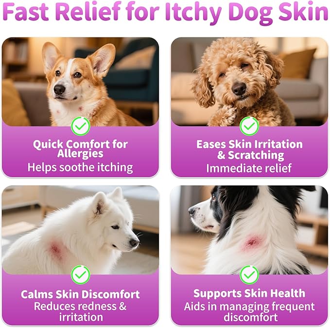 Dog Allergy Relief Chews, Itch Relief for Dogs – Turmeric & Omega-3 Supplements for Skin Comfort, Coat Health & Seasonal Support, Immune Care with Biotin & Quercetin – Chicken Flavor, 90 Count