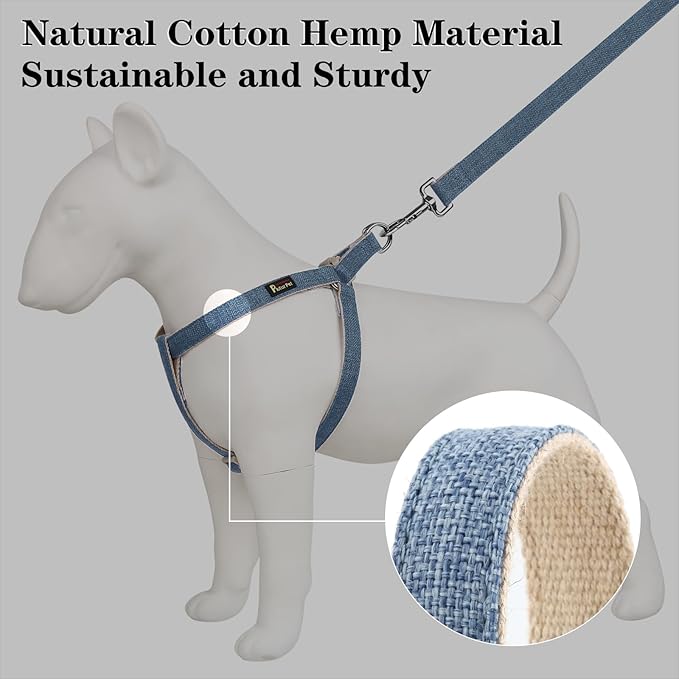 Plutus Pet Cotton Hemp Step in Dog Harness, Sustainable, Lightweight and Escape-Proof, Quick Fit Dog Harness for Puppy Small Medium and Large Dogs, Haze Blue, M