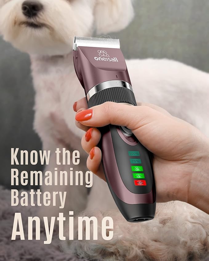 Oneisall Low Noise Dog Clippers, 2-Speed Quiet Grooming Kit Rechargeable Cordless Pet Hair Clipper Trimmer Shaver for Small and Large Dogs Cats Animals (Dark Plum)