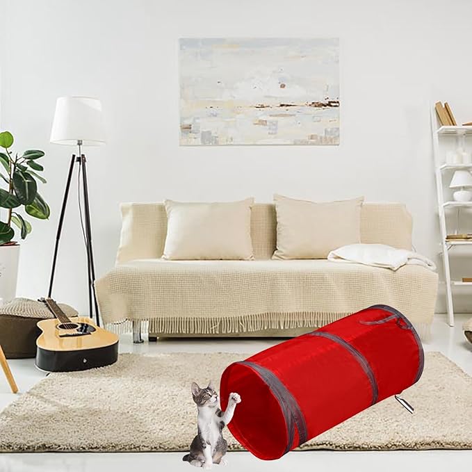 Foldable Spiral Cat Tunnel - Indoor Toy for Small Cats, Kittens, and Rabbits - Tube for Interactive Play and Outdoor Fun - Pet Activity Toy Red 20" 3 Pcs