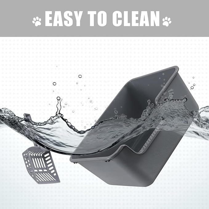Xyskin 4 Pcs Cat Litter Box, Anti-Splashing Kitty Litter Pan with Scoops, High Sides Cat Litter Box Tray, Grey