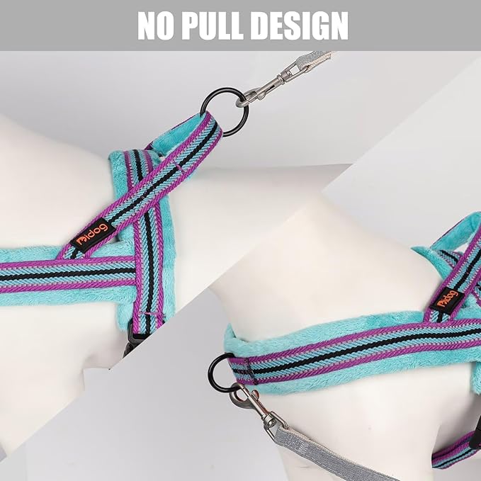 Didog Soft Flannel Padded Dog Vest Harness, No Pull/Quick Fit Reflective Dog Strap Harness, Easy for Training Walking (XS:Chest 15-18", Mixed-Blue)