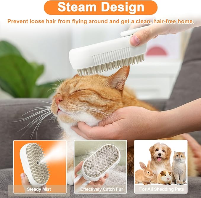 Nepfaivy Cat Steam Brush for Shedding - Steam Cat Brush for Indoor Cats, Rechargeable Steaming Pet Mist Water Steamer for Indoor Kitten, Pet Spray Hair Removal Comb for Massage, Spritz Defur Comb