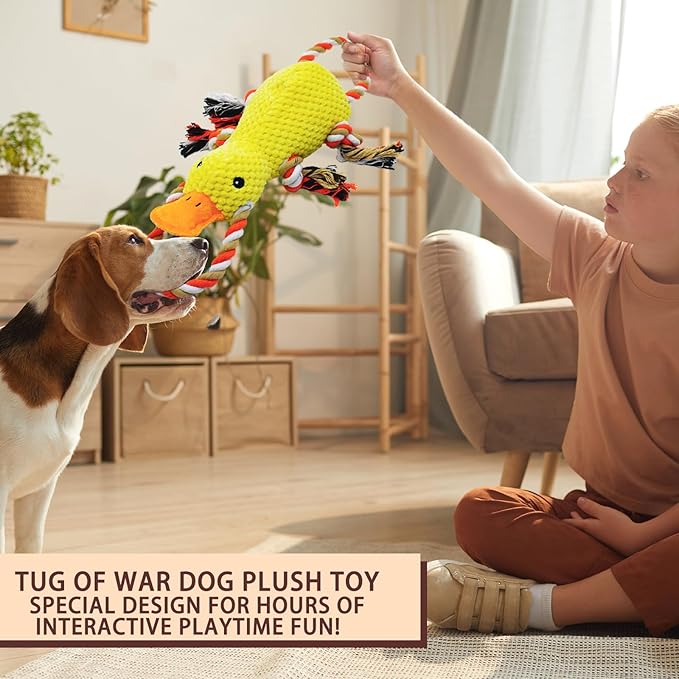 Tug of War Dog Toy, Squeaky Dog Toys Interactive Duck Puppy Toys to Keep Them Busy