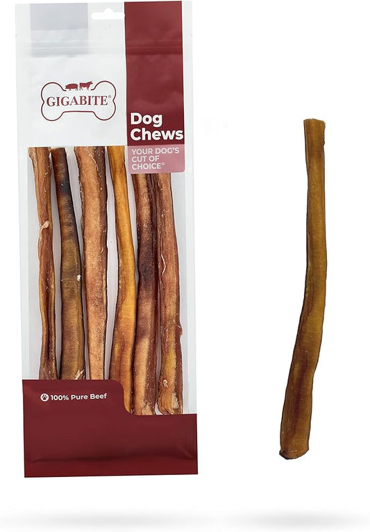 GigaBite Single Ingredient All Natural Free Range Bully Treats and Chews - Bully Sticks/Bladder Sticks/Beef Esophagus by Best Pet Supplies - Bully Sticks (Premium 12"), Pack of 6