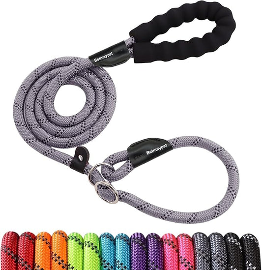 Slip Leads Dog Leash - 4/5/6/8/10 FT Heavy Duty Training Leashes - Reflective & Comfortable Handle for Small Medium Large Dogs (1/2''- 4FT, Grey)