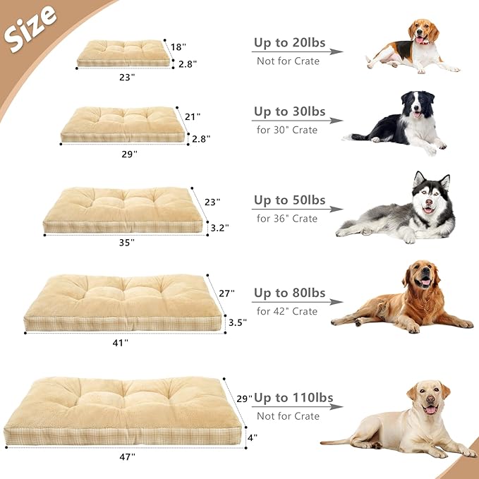 MIHIKK Washable L Dog Bed for Large Dogs with Anti-Slip Bottom, Premium Foam Pet Pad for Crate for Large Medium Small Sized Puppies, 35" x 23" Light Brown