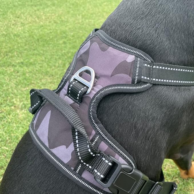 4Knines No Pull Dog Harness for XL Dogs – Adjustable Reflective Harness with Front & Back Leash Clips – Padded for Comfort – Durable, Easy Control for Walks & Training (Camo)