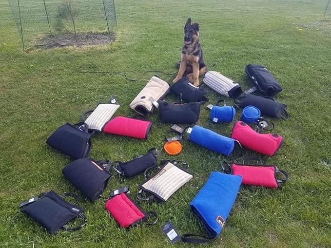 Dingo Gear French Linen tug Toy for Dog, Dog Bumper for Training, Agility, tug of war, Dog bite Pillow for Strong Dog, 1handle 11" Black S00073