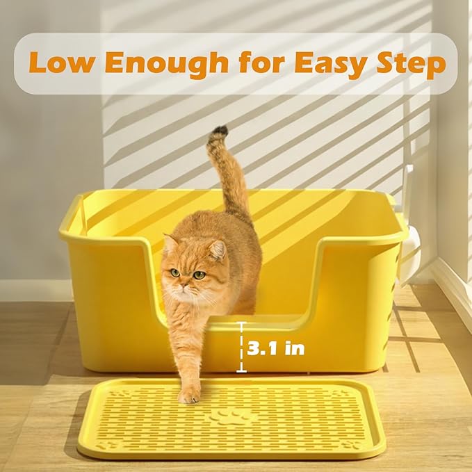 Large Cat Litter Box with High Sides for Indoor Cats,XL Low Entry Open Top Cat Litter Pan for Kittens,Big or Senior Cats,High Wall Easy Cleaning Anti-Splashing Multi-cat Litter Tray (Green)